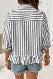 Button Up Seven Quarter Sleeve Striped Shirt