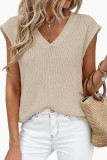 Solid Color V-neck Knitted Short Sleeved Sweater