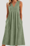 Solid Color V-neck Sleeveless Loose Dress