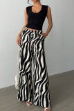 Zebra Print Elastic Waist Wide Leg Pants