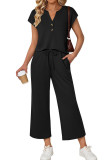 Round Neck Short Sleeved Cropped Pants 2-piece Set