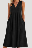 Solid Color V-neck Sleeveless Loose Dress