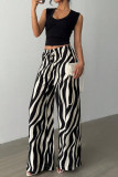 Zebra Print Elastic Waist Wide Leg Pants