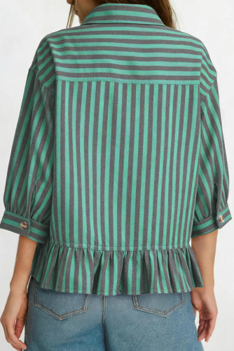 Button Up Seven Quarter Sleeve Striped Shirt