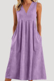 Solid Color V-neck Sleeveless Loose Dress