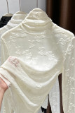 Solid Color Lace High Neck Long Sleeved Shirt