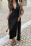Polka Dot Waist Cinching Deep V-neck Dress
