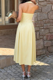 Sleeveless Waist Cinched Solid Color Dress