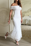 Solid Color One Shoulder Strapless Jacquard Dress