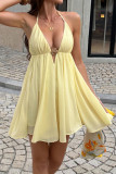 Deep V-neck Hanging Neck Backless Dress
