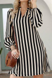 V-neck Loose Striped Long Sleeved Dress