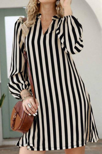 V-neck Loose Striped Long Sleeved Dress