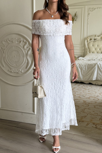 Solid Color One Shoulder Strapless Jacquard Dress