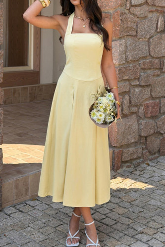 Sleeveless Waist Cinched Solid Color Dress