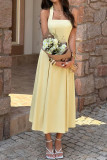 Sleeveless Waist Cinched Solid Color Dress