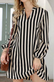 V-neck Loose Striped Long Sleeved Dress