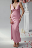 French V-neck Sleeveless Satin Dress