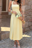 Sleeveless Waist Cinched Solid Color Dress