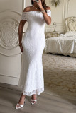 Solid Color One Shoulder Strapless Jacquard Dress