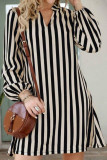 V-neck Loose Striped Long Sleeved Dress