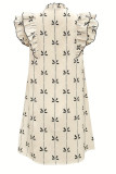 French Ruffled Bow Short Sleeved Dress