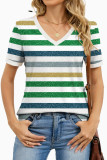 Striped V-neck Loose Short Sleeved T-shirt