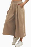 High Elastic Waist Pleated Pocket Wide Leg Pants