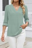 V-neck Pleated Flared Sleeve Chiffon Shirt