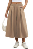 High Elastic Waist Pleated Pocket Wide Leg Pants