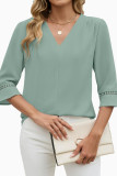V-neck Pleated Flared Sleeve Chiffon Shirt