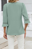 V-neck Pleated Flared Sleeve Chiffon Shirt