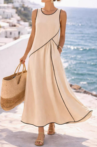 Vacation Style Round Neck Sleeveless Dress