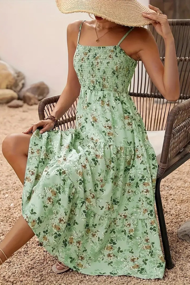 Bohemian Vacation Style Printed Camisole Dress