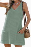 Waffle Knitted V-neck Sleeveless Beach Dress