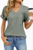 Waffle V-neck Pocket Short Sleeved T-shirt