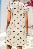 French Ruffled Bow Short Sleeved Dress