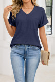 Waffle V-neck Pocket Short Sleeved T-shirt