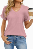 Waffle V-neck Pocket Short Sleeved T-shirt