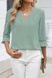 V-neck Pleated Flared Sleeve Chiffon Shirt