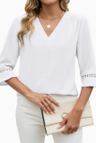 V-neck Pleated Flared Sleeve Chiffon Shirt