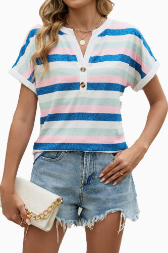 V-neck Button Loose Short Sleeved T-shirt