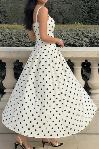 Retro Polka Dot Sleeveless Waist Cinched Dress