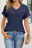 Waffle V-neck Pocket Short Sleeved T-shirt