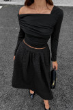 Solid Color Elastic Waist Simple Half Skirt
