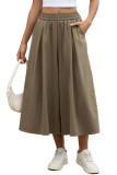 High Elastic Waist Pleated Pocket Wide Leg Pants