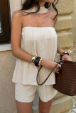 Solid Color Strapless Shirt Shorts 2-piece Set