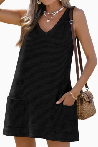 Waffle Knitted V-neck Sleeveless Beach Dress