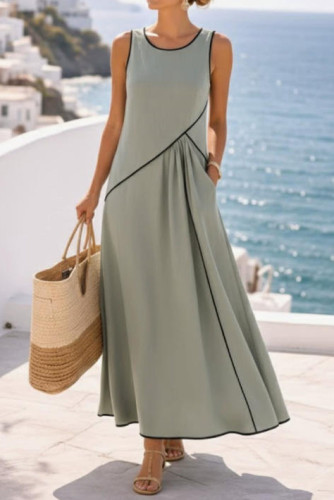 Vacation Style Round Neck Sleeveless Dress