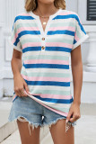 V-neck Button Loose Short Sleeved T-shirt
