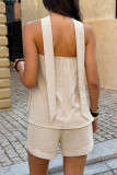 Solid Color Strapless Shirt Shorts 2-piece Set